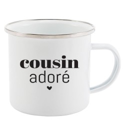 Mug Tasse Rétro en métal émaillé imprimé humour citation Cousin adoré