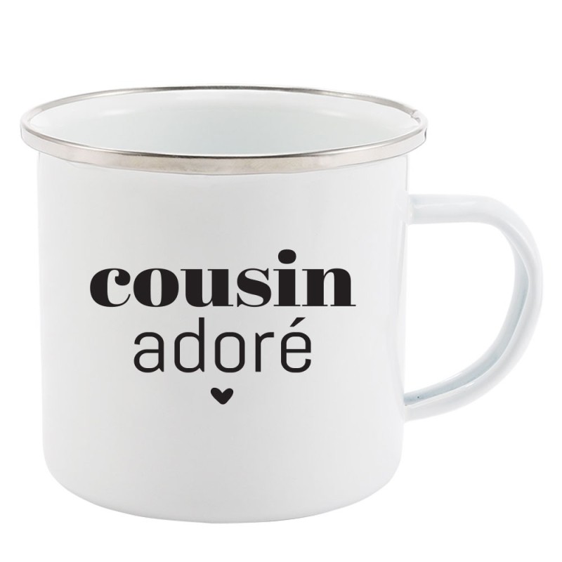 Mug Tasse Rétro en métal émaillé imprimé humour citation Cousin adoré