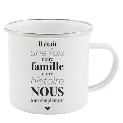 Mug Tasse Rétro en métal émaillé imprimé humour citation Il était une fois notre famille notre histoire nous