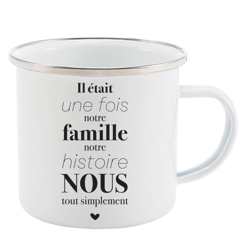 Mug Tasse Rétro en métal émaillé imprimé humour citation Il était une fois notre famille notre histoire nous