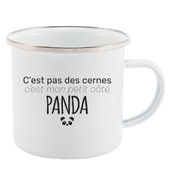 Mug Tasse Rétro en métal émaillé imprimé humour citation C'est pas des cernes c'est mon coté panda