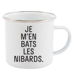 Mug Tasse Rétro en métal émaillé imprimé humour citation Je m'en bats les nibards