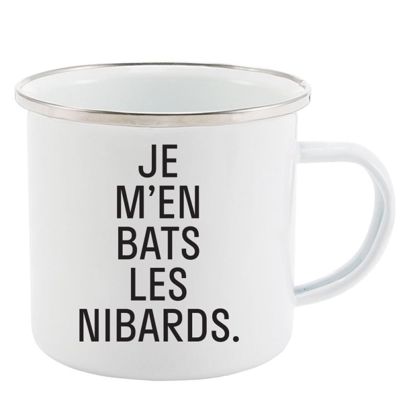 Mug Tasse Rétro en métal émaillé imprimé humour citation Je m'en bats les nibards