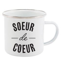 Mug Tasse Rétro en métal émaillé imprimé humour citation Soeur de coeur
