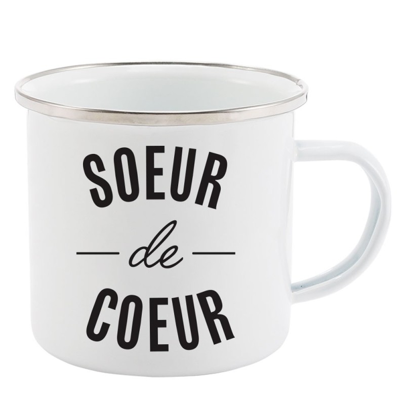 Mug Tasse Rétro en métal émaillé imprimé humour citation Soeur de coeur