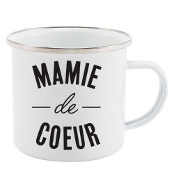 Mug Tasse Rétro en métal émaillé imprimé humour citation Mamie de coeur