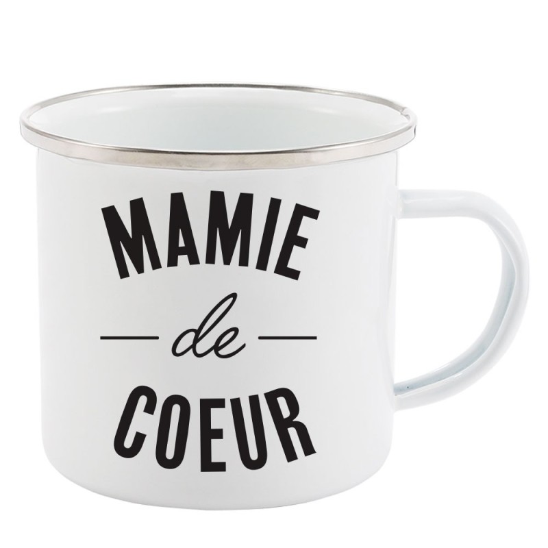 Mug Tasse Rétro en métal émaillé imprimé humour citation Mamie de coeur