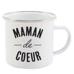 Mug Tasse Rétro en métal émaillé imprimé humour citation Maman de coeur