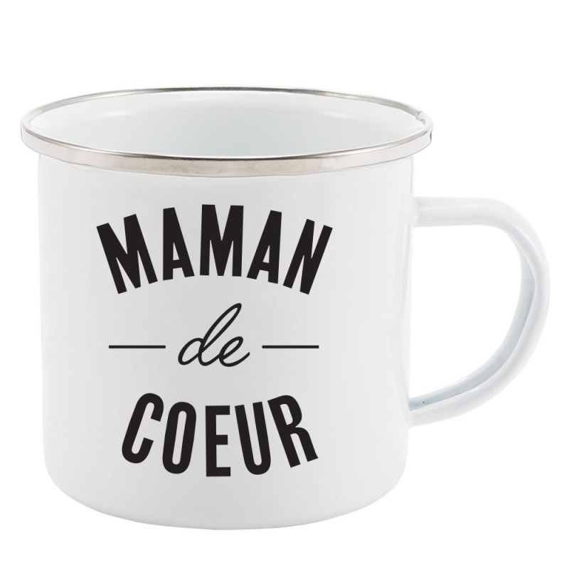 Mug Tasse Rétro en métal émaillé imprimé humour citation Maman de coeur