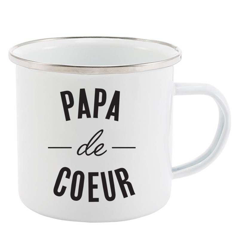 Mug Tasse Rétro en métal émaillé imprimé humour citation Papa de coeur