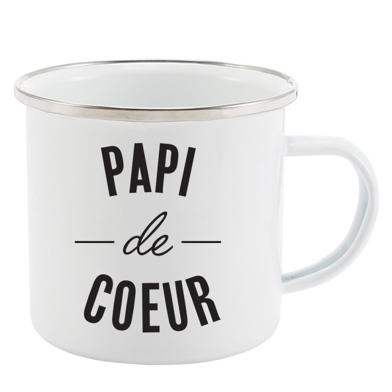 Mug Tasse Rétro en métal émaillé imprimé humour citation Papi de coeur