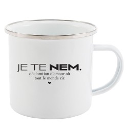 Mug Tasse Rétro en métal émaillé imprimé humour citation humour Je te nem