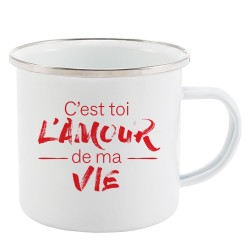 Mug Tasse Rétro en métal émaillé imprimé humour citation C'est toi l'amour de ma vie