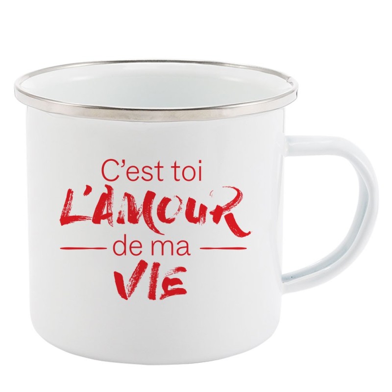 Mug Tasse Rétro en métal émaillé imprimé humour citation C'est toi l'amour de ma vie