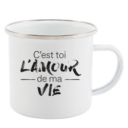 Mug Tasse Rétro en métal émaillé imprimé humour citation C'est toi l'amour de ma vie