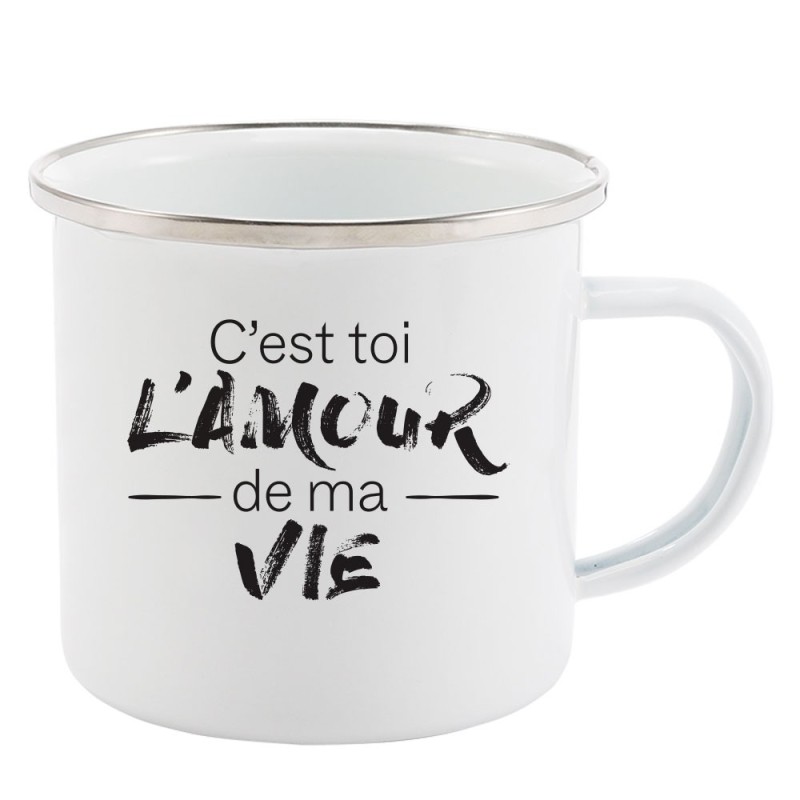 Mug Tasse Rétro en métal émaillé imprimé humour citation C'est toi l'amour de ma vie