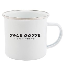 Mug Tasse Rétro en métal émaillé imprimé humour citation Sale gosse signé le pere noel