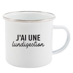 Mug Tasse Rétro en métal émaillé imprimé humour citation J'ai une lundigestion