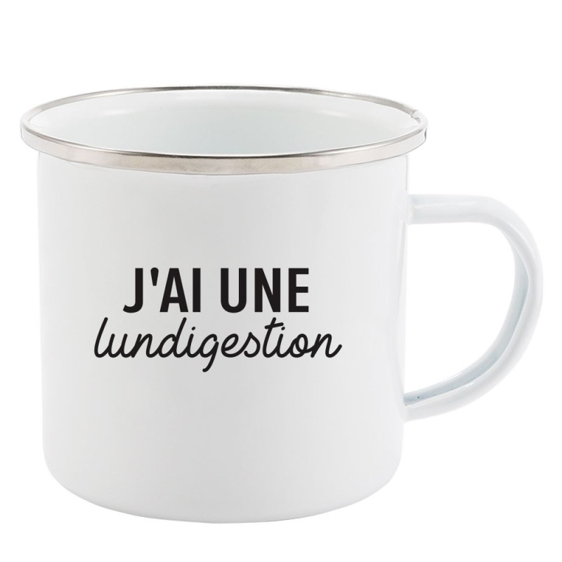 Mug Tasse Rétro en métal émaillé imprimé humour citation J'ai une lundigestion