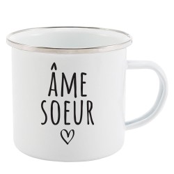 Mug Tasse Rétro en métal émaillé imprimé humour citation Ame soeur