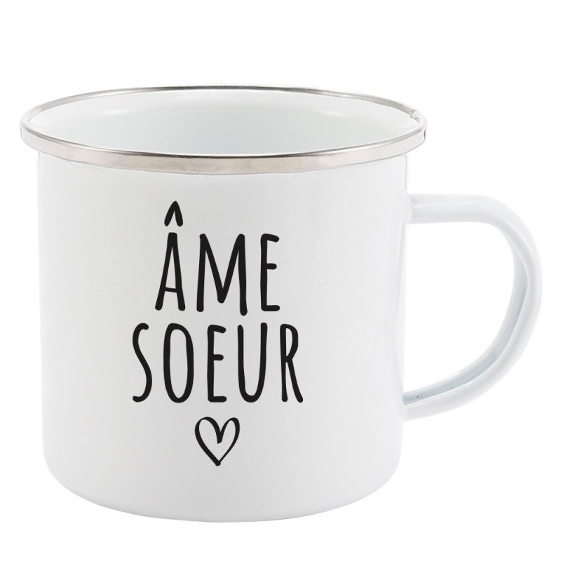 Mug Tasse Rétro en métal émaillé imprimé humour citation Ame soeur