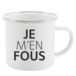 Mug Tasse Rétro en métal émaillé imprimé humour citation Je m'en fous