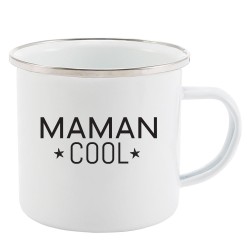 Mug Tasse Rétro en métal émaillé imprimé humour citation fête des mères Maman cool