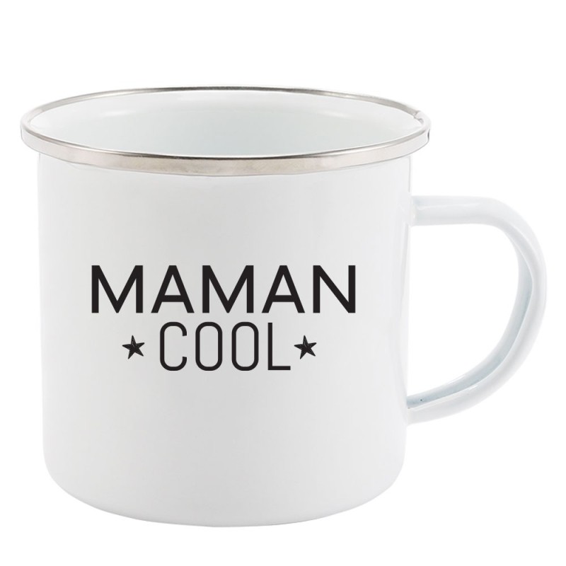 Mug Tasse Rétro en métal émaillé imprimé humour citation fête des mères Maman cool