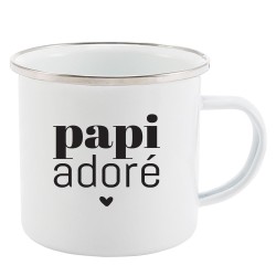 Mug Tasse Rétro en métal émaillé imprimé humour citation fête des grands pères papi adoré