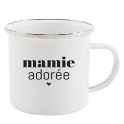 Mug Tasse Rétro en métal émaillé imprimé humour citation fête des grands mères Mamie adorée