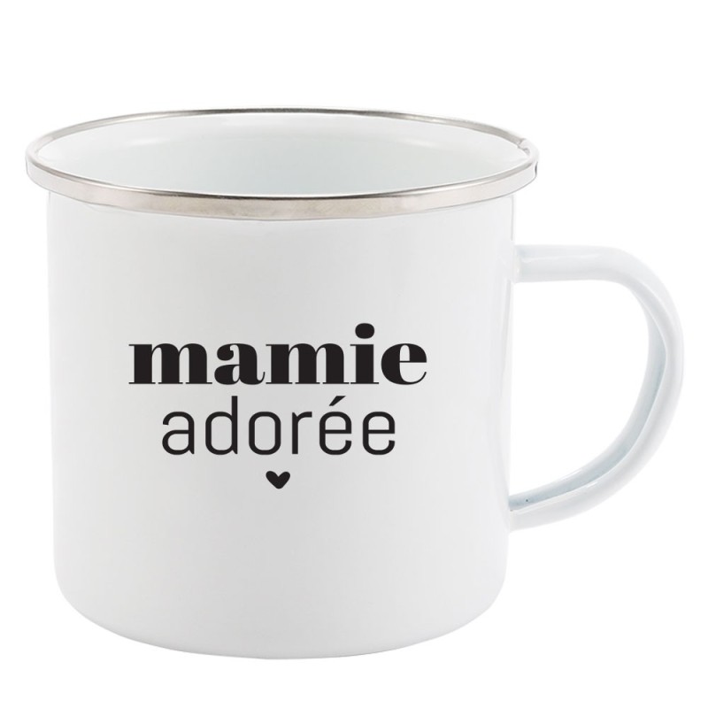 Mug Tasse Rétro en métal émaillé imprimé humour citation fête des grands mères Mamie adorée