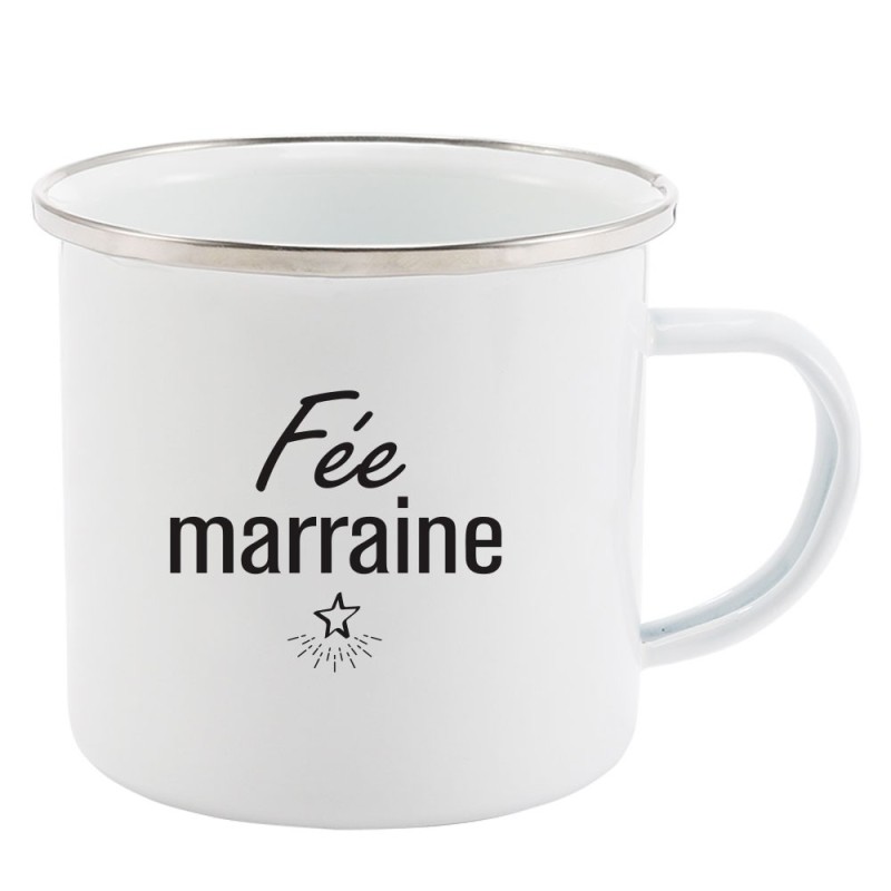 Mug Tasse Rétro en métal émaillé imprimé humour citation Fée marraine
