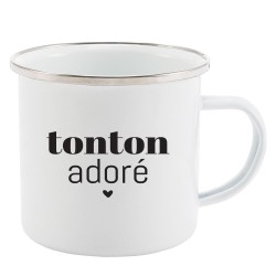 Mug Tasse Rétro en métal émaillé imprimé humour citation Tonton adoré
