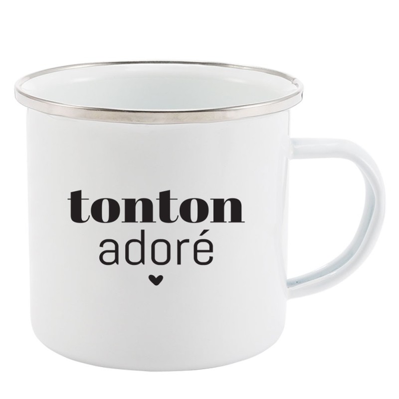 Mug Tasse Rétro en métal émaillé imprimé humour citation Tonton adoré
