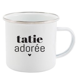 Mug Tasse Rétro en métal émaillé imprimé humour citation Tatie adorée