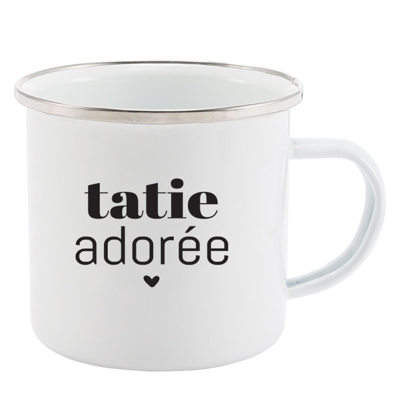 Mug Tasse Rétro en métal émaillé imprimé humour citation Tatie adorée