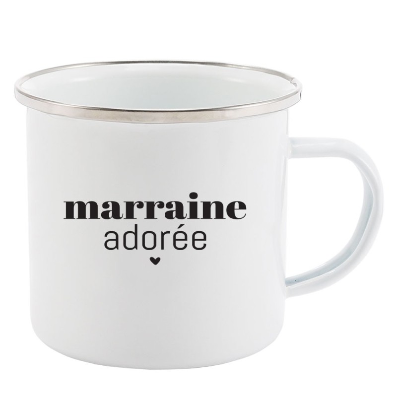 Mug Tasse Rétro en métal émaillé imprimé humour citation Marraine adorée
