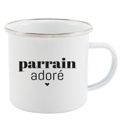 Mug Tasse Rétro en métal émaillé imprimé humour citation Parrain adoré
