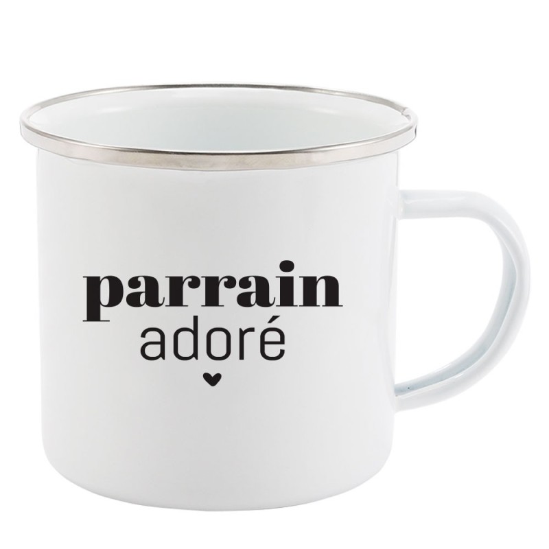 Mug Tasse Rétro en métal émaillé imprimé humour citation Parrain adoré