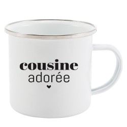 Mug Tasse Rétro en métal émaillé imprimé humour citation Cousine adorée