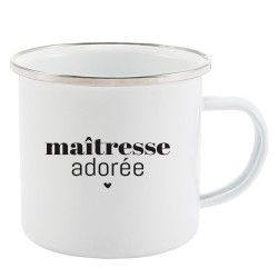 Mug Tasse Rétro en métal émaillé imprimé humour citation Maitresse adorée
