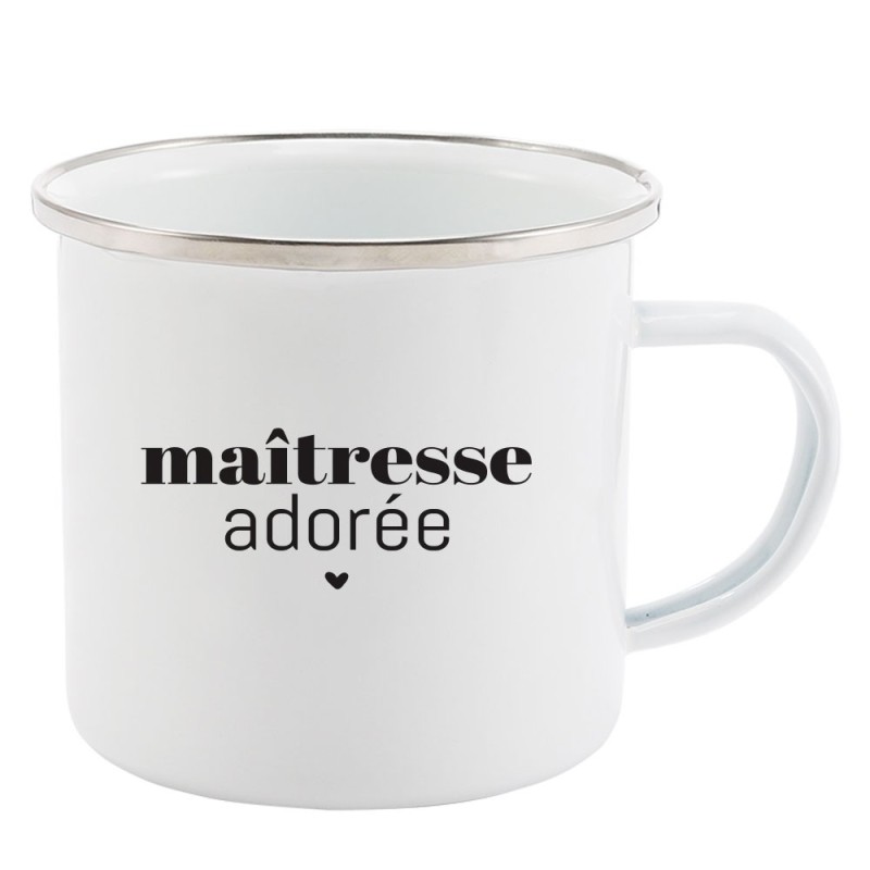 Mug Tasse Rétro en métal émaillé imprimé humour citation Maitresse adorée