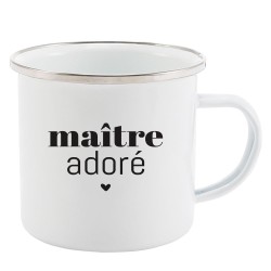Mug Tasse Rétro en métal émaillé imprimé humour citation Maître adoré