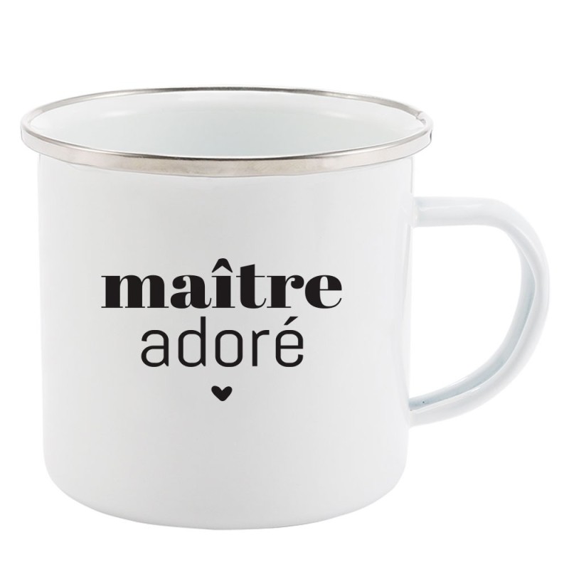 Mug Tasse Rétro en métal émaillé imprimé humour citation Maître adoré