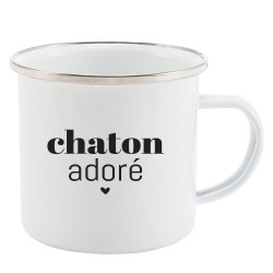 Mug Tasse Rétro en métal émaillé imprimé humour citation Chaton adoré