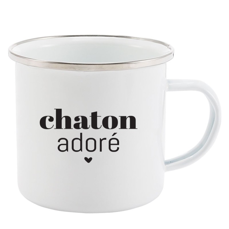 Mug Tasse Rétro en métal émaillé imprimé humour citation Chaton adoré