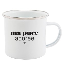 Mug Tasse Rétro en métal émaillé imprimé humour citation Ma puce adorée