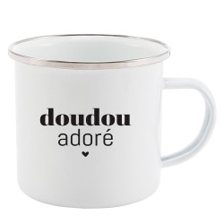 Mug Tasse Rétro en métal émaillé imprimé humour citation Doudou adoré