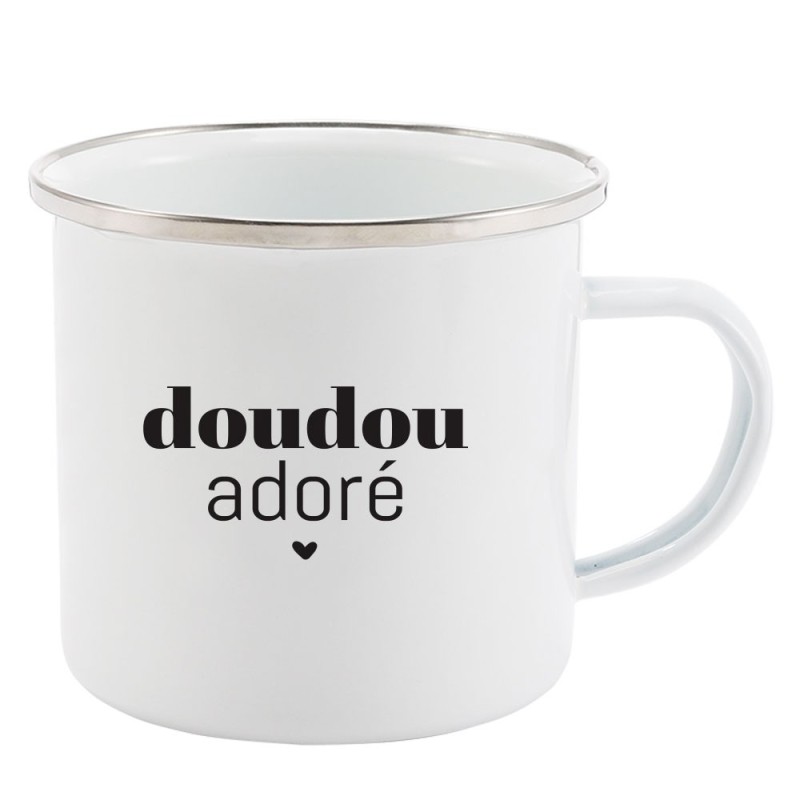 Mug Tasse Rétro en métal émaillé imprimé humour citation Doudou adoré