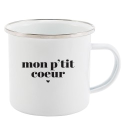 Mug Tasse Rétro en métal émaillé imprimé humour citation Mon ptit coeur